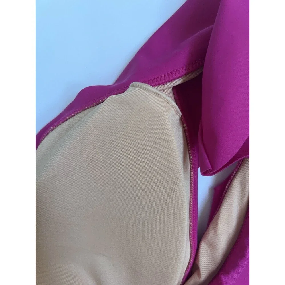 J.Crew Ruched Ruffle Size 8 One Piece Swimsuit Radiant Fuchsia Vacation Resort - Picture 7 of 11